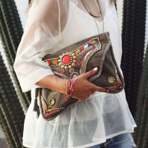 Antik Batik Handbags - Boho Suede Beaded clutch
